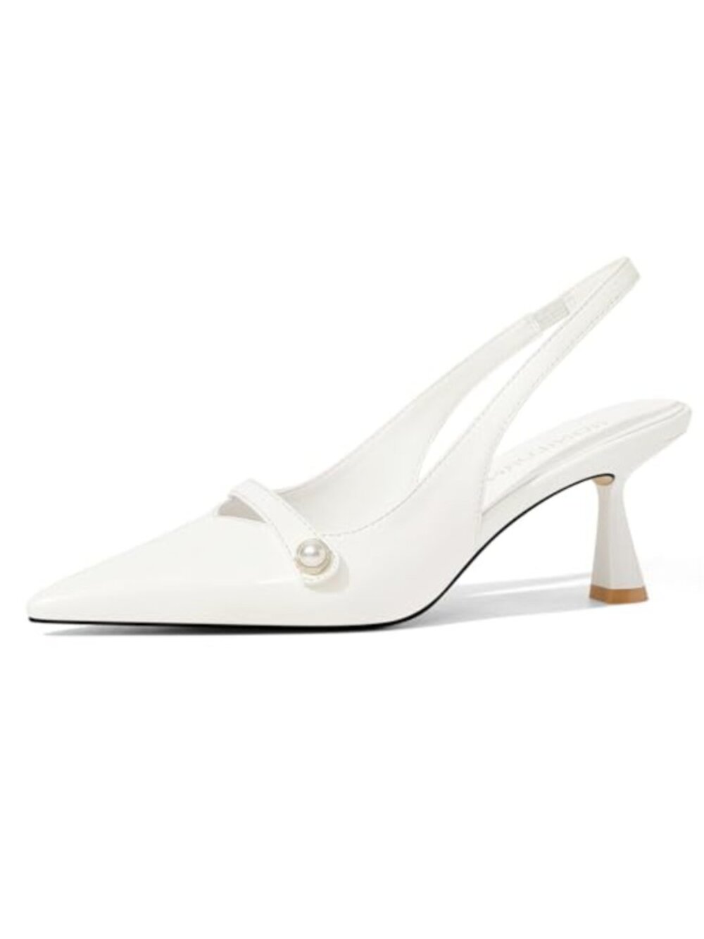 RONILURN Women's Low Heel Pearl Slingback Kitten Pumps Work Wedding